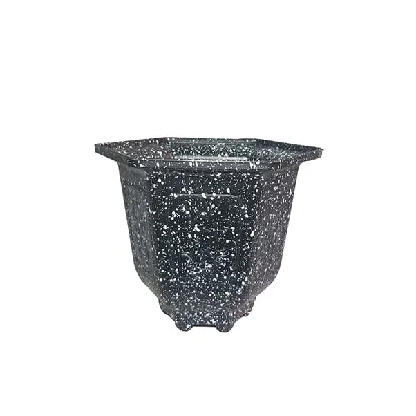 Chậu nhựa lục giác vân giả đá đen viền hoa văn