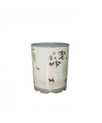 Chậu nhựa tròn xám in hoa chữ Hán