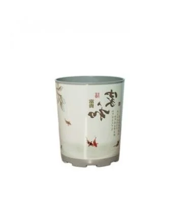 Chậu nhựa tròn xám in hoa chữ Hán